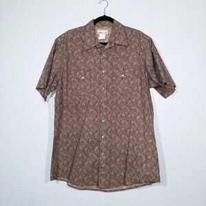 Vintage Wrangler‎ Wrancher Red Paisley Pearl Snap Button Down Size XL Tall
